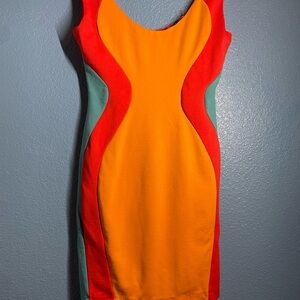 Ark & Co Vibrant Orange and Red Mini Dress